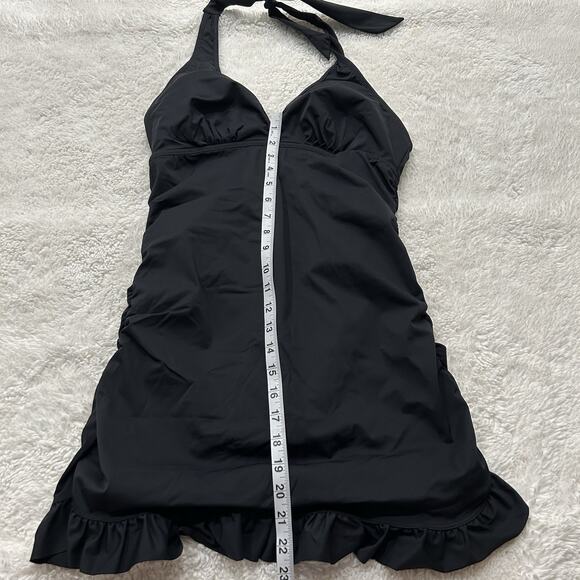 Love Your Assets by Sara Blakely Spanx Swim Dress Large Black Ruched Halter - Picture 3 of 7